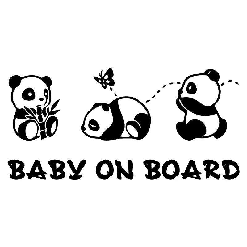 

18cm*8cm Car Sticker Cute Panda Cartoon Rear Windshield Decoration Waterproof BABY ON BOARD Warning Decals