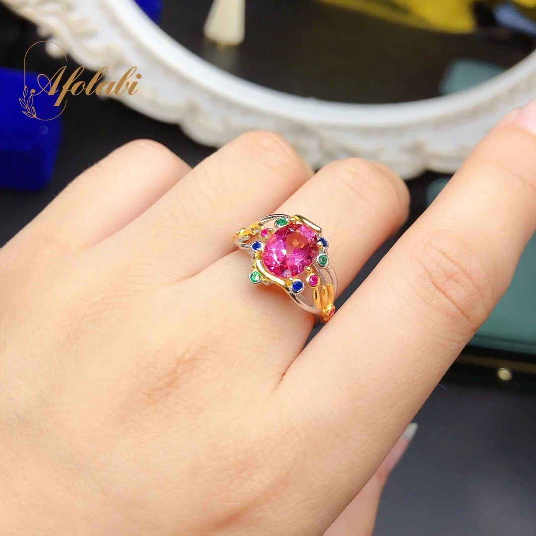 

Natural Pink Topaz Ring for Women 925 Sterling Silver Luxury Jewelry Anniversary Gift Girl Friend 7*9 MM Gemstone