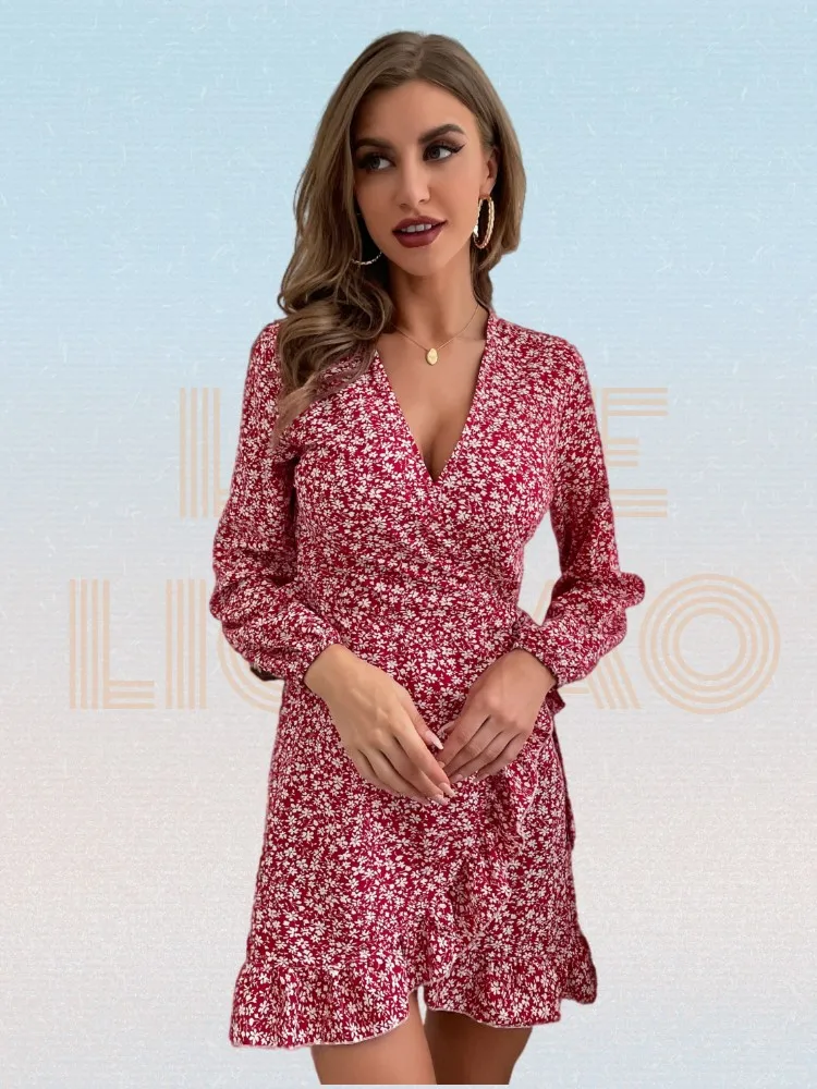Women Dress Spring New Women Cardigan Lace-up V-neck Ruffled Floral Dress Red Long Sleeve Printing A-line Ladies Dresses
Women Dress Spring New Women Cardigan Lace-up V-neck Ruffled Floral Dress Red Long Sleeve Printing A-line Ladies Dresses