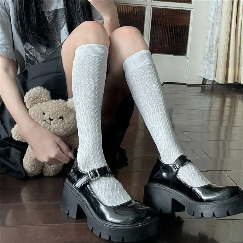 

Летние тонкие нейлоновые длинные чулки JK в японском стиле гольфы до колена Симпатичные однотонные черные и белые чулки в стиле "Лолита" для девочек