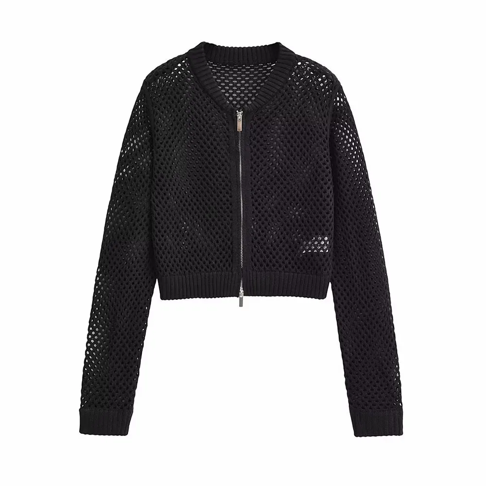 Early autumn new fashion women's retro street trend all-match round neck long-sleeved hollow knitted short bomber jacket
Early autumn new fashion women's retro street trend all-match round neck long-sleeved hollow knitted short bomber jacket