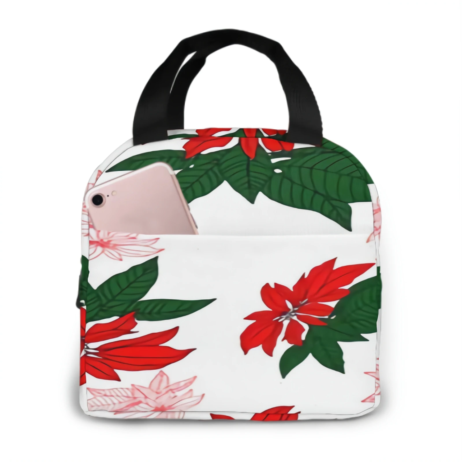 

Изолированные сумки для обеда с цветами пусеттиа для женщин, герметичный изолированный цветочный Ланч-бокс с регулируемым плечевым ремнем многоразового использования