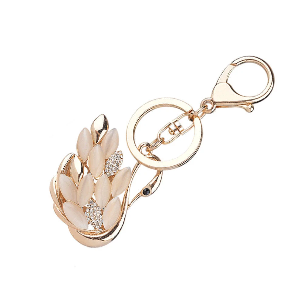 

Swan Keychain Car Holder Zinc Alloy Pendant Bag Decoration Rhinestone Studded Women Gift Exquisite Ring Decorative Keys