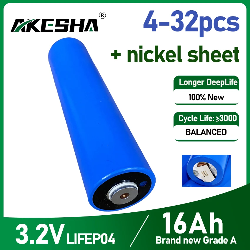 

Lifepo4 Battery 33140 3.2V 15Ah Rechargeable 16Ah Cells For 12V 24V DIY Ebike E-Scooter Power Tools Battery Pack+Nickel Sheet