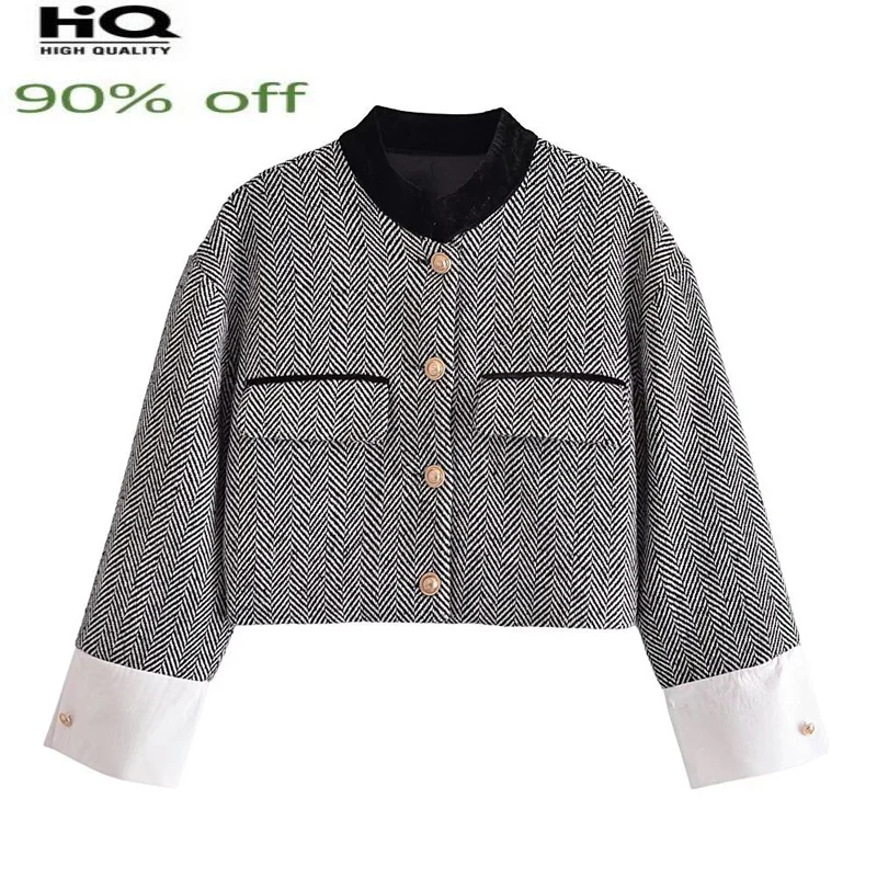 spring/autumn Ladies velvet stitching stand-collar tweed short new fashion small fragrance coat
spring/autumn Ladies velvet stitching stand-collar tweed short new fashion small fragrance coat