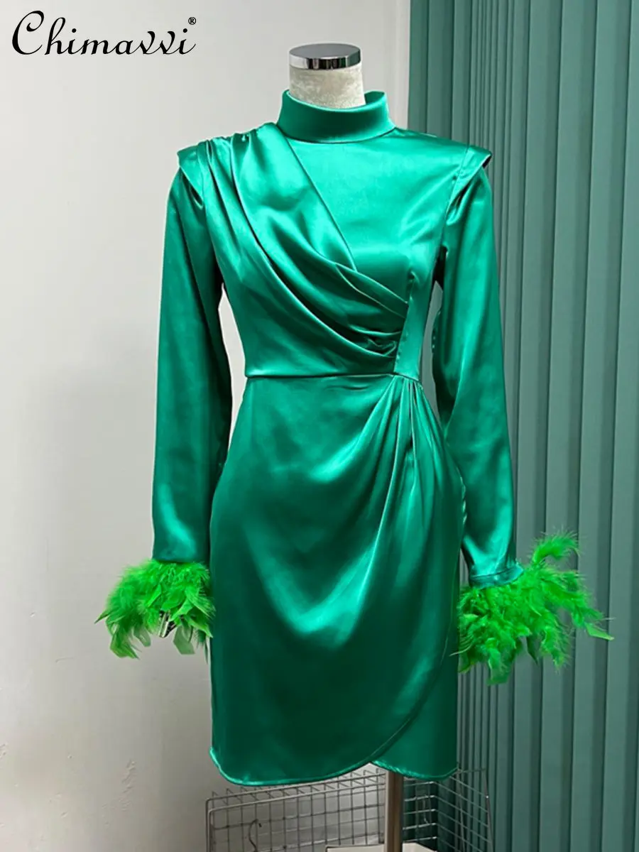 2023 Spring New European Fashion Trendy Elegant Chic Above Knee Dress Women Simple Solid Satin Sheath O-neck Long-Sleeved Dress
2023 Spring New European Fashion Trendy Elegant Chic Above Knee Dress Women Simple Solid Satin Sheath O-neck Long-Sleeved Dress