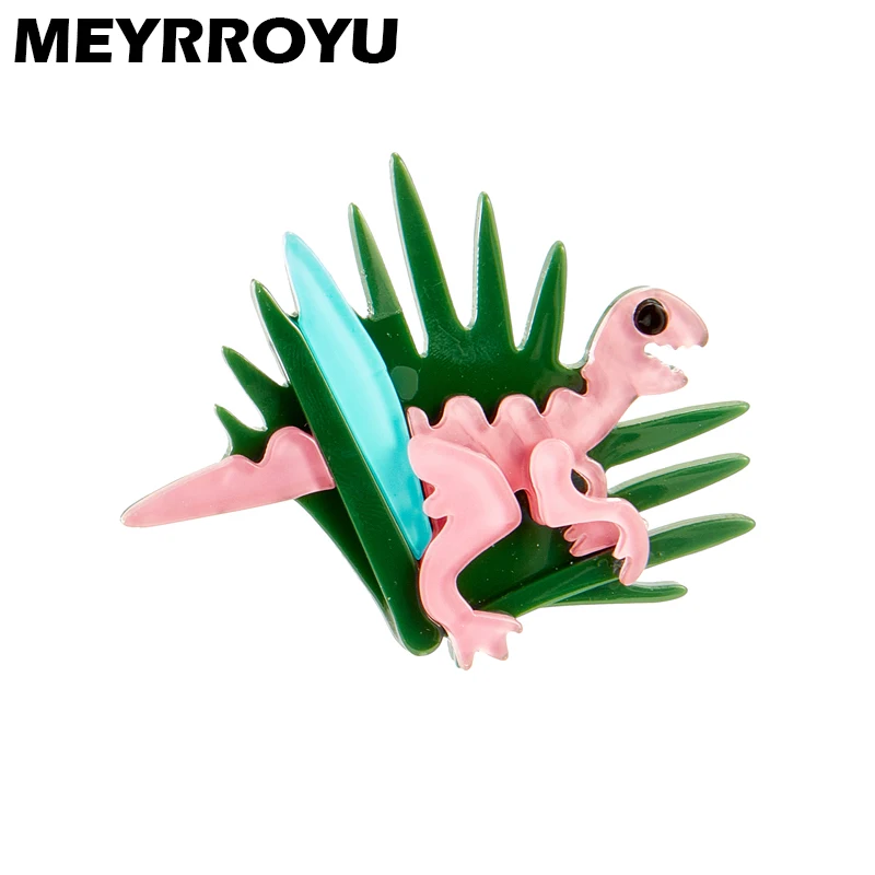 

MEYRROYU 2022 New Fashion Acrylic Round Pinks Dinosaur Brooch Female Exaggerated Cartoon Cute Badge Lapel Brooch Jewelry Gift