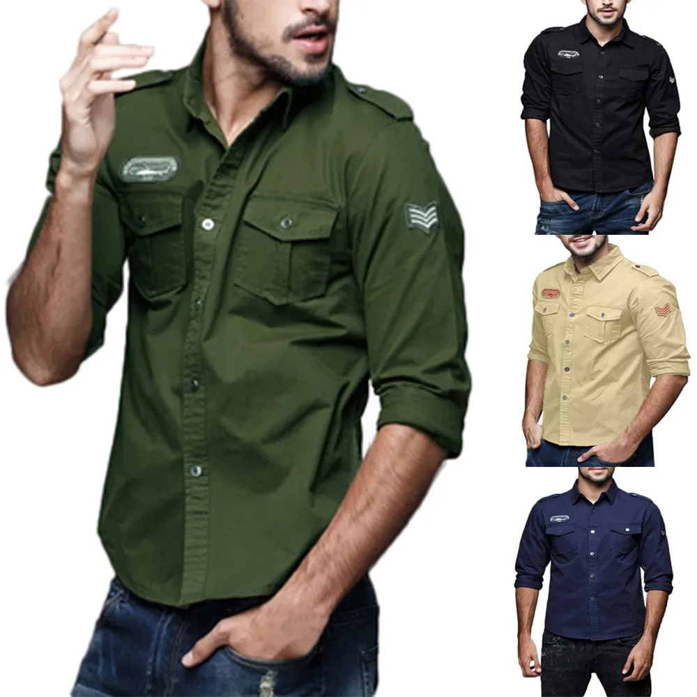 Mens Autumn Casual Military Cargo Slim Button Long Sleeve Dress Shirt Top Blouse Mens Medium Long Sleeve T Shirts
Mens Autumn Casual Military Cargo Slim Button Long Sleeve Dress Shirt Top Blouse Mens Medium Long Sleeve T Shirts