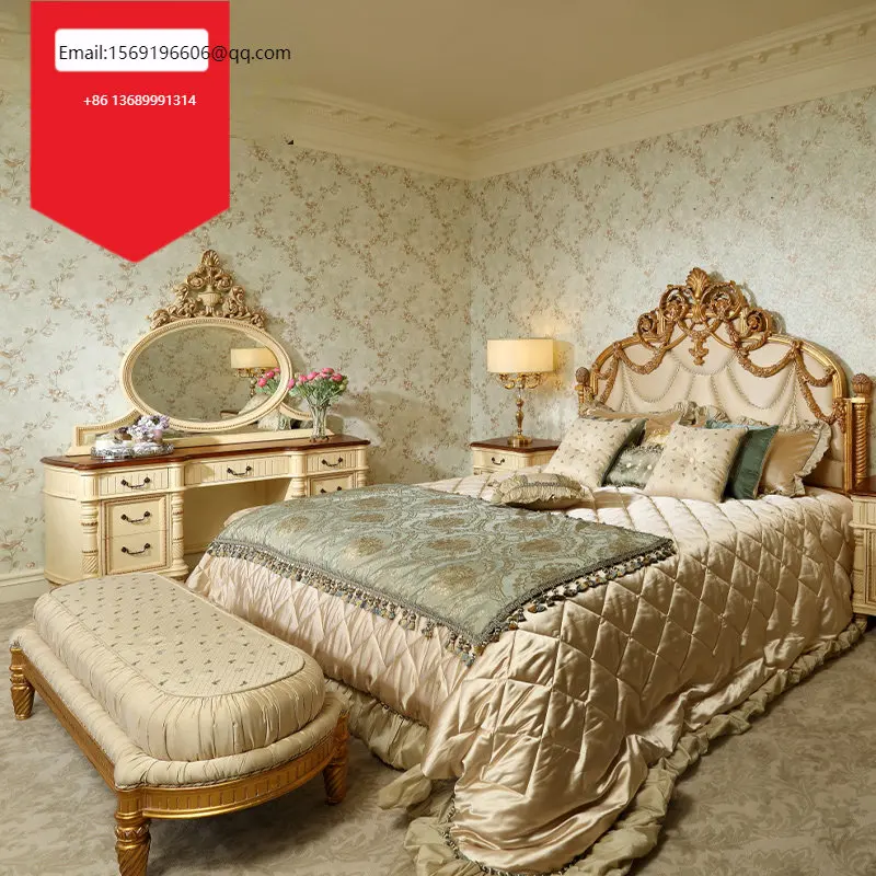 

Роскошная двойная кровать принцессы в европейском стиле из массива дерева во французском стиле, резная Свадебная кровать, вилла, мебель для спальни на заказ