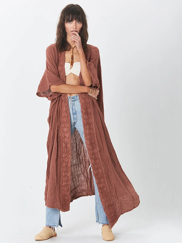 Женская летняя накидка для купания, свободная однотонная блузка большого размера, Пляжное бикини для отдыха на море и пляже, Солнцезащитная...