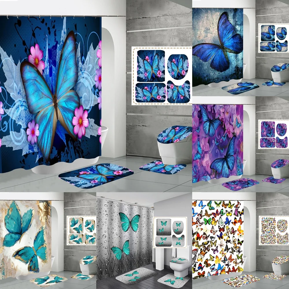Blue Butterfly Shower Curtain Sets Non-Slip Rugs Toilet Lid Cover Bath Mat Vintage Animal Flowers Bathroom Curtains Screen Home
Blue Butterfly Shower Curtain Sets Non-Slip Rugs Toilet Lid Cover Bath Mat Vintage Animal Flowers Bathroom Curtains Screen Home