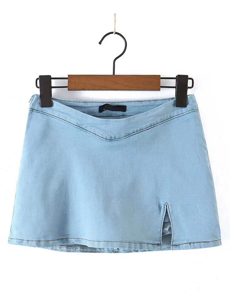2022 Women Vintage Light Blue Denim Skirt Fashion Ladies Side Zipper Sexy Slits Short Jupe Summer Culottes
2022 Women Vintage Light Blue Denim Skirt Fashion Ladies Side Zipper Sexy Slits Short Jupe Summer Culottes