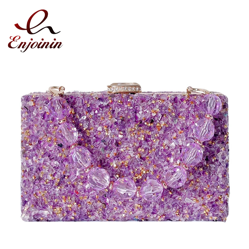 Purple Stones Box Party Clutch Evening Bag for Women Luxury Purses and Handbags Diamond Beaded Handle Wedding Chain Shoulder Bag
Purple Stones Box Party Clutch Evening Bag for Women Luxury Purses and Handbags Diamond Beaded Handle Wedding Chain Shoulder Bag