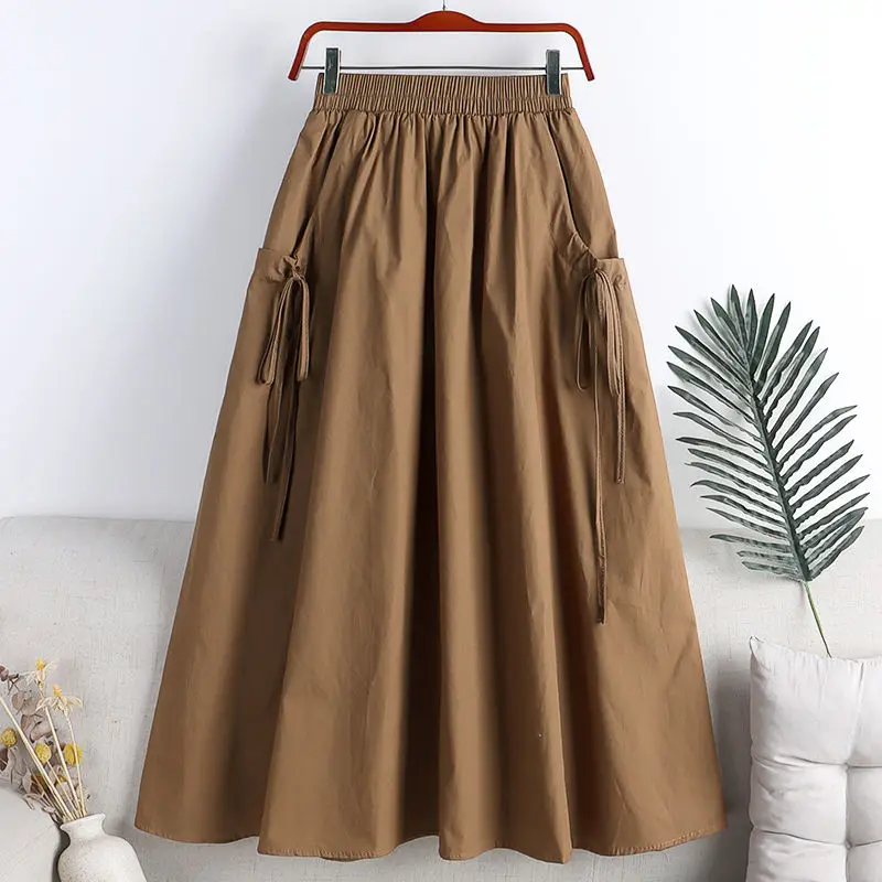 Summer Skirt Female 2023 New Elastic Waist Lace up Pocket Workwear Medium Length Large Swing Solid Casual A-line Skirt Female 
Summer Skirt Female 2023 New Elastic Waist Lace up Pocket Workwear Medium Length Large Swing Solid Casual A-line Skirt Female
