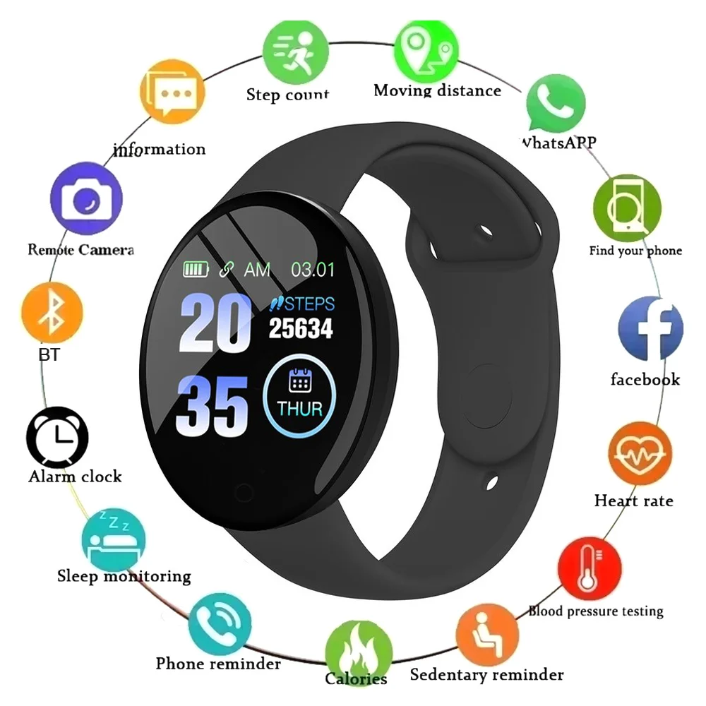 D18Pro Smart Watch Bracelet Men Women Fitness Tracker Sport Bracelet Heart Rate Blood Pressure Kids Smartwatch for IOS Android
D18Pro Smart Watch Bracelet Men Women Fitness Tracker Sport Bracelet Heart Rate Blood Pressure Kids Smartwatch for IOS Android
