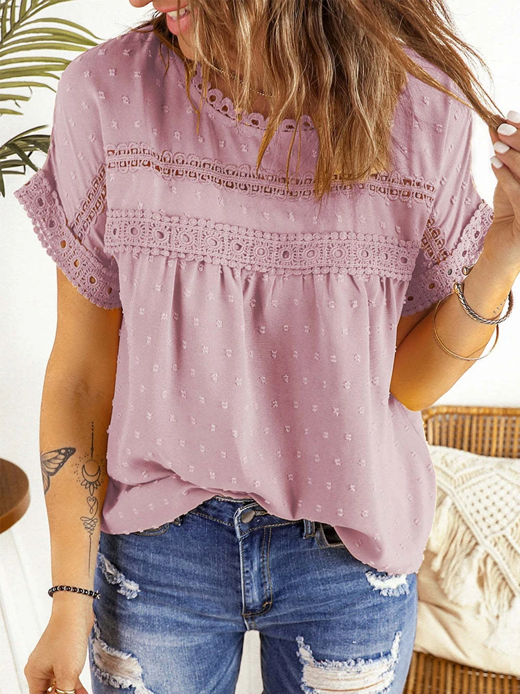 Elegant Summer Lace Blouse Short Sleeve Jacquard Women 2023 O-neck Tops Hollow Out Casual Shirts Ladies Loose Blusas Mujer 25039
Elegant Summer Lace Blouse Short Sleeve Jacquard Women 2023 O-neck Tops Hollow Out Casual Shirts Ladies Loose Blusas Mujer 25039