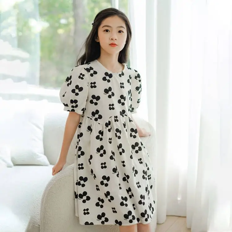 Summer Girls Floral Dress Puff Sleeve O-neck Black White Printe Princess Dresses for Children 13 14 15 Years Teen Kids Clothes
Summer Girls Floral Dress Puff Sleeve O-neck Black White Printe Princess Dresses for Children 13 14 15 Years Teen Kids Clothes