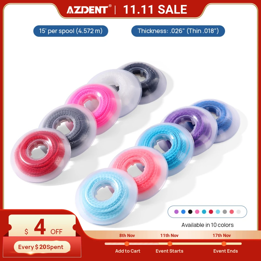 AZDENT Dental Orthodontic Elastic Power Chain Colored Size Long Short Continuous 15' per Spool
AZDENT Dental Orthodontic Elastic Power Chain Colored Size Long Short Continuous 15' per Spool