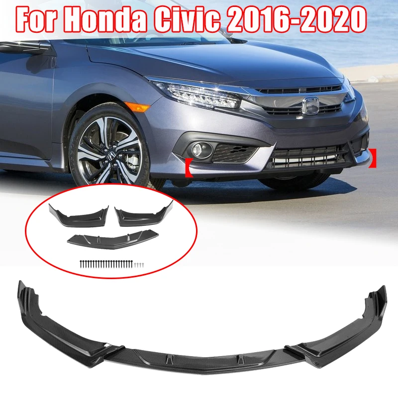 

Сплиттер для губ переднего бампера автомобиля, 3 шт., спойлер, диффузор, защитная крышка, отделка для Honda Civic 4DR 2DR Sedan Coupe 2016-2020