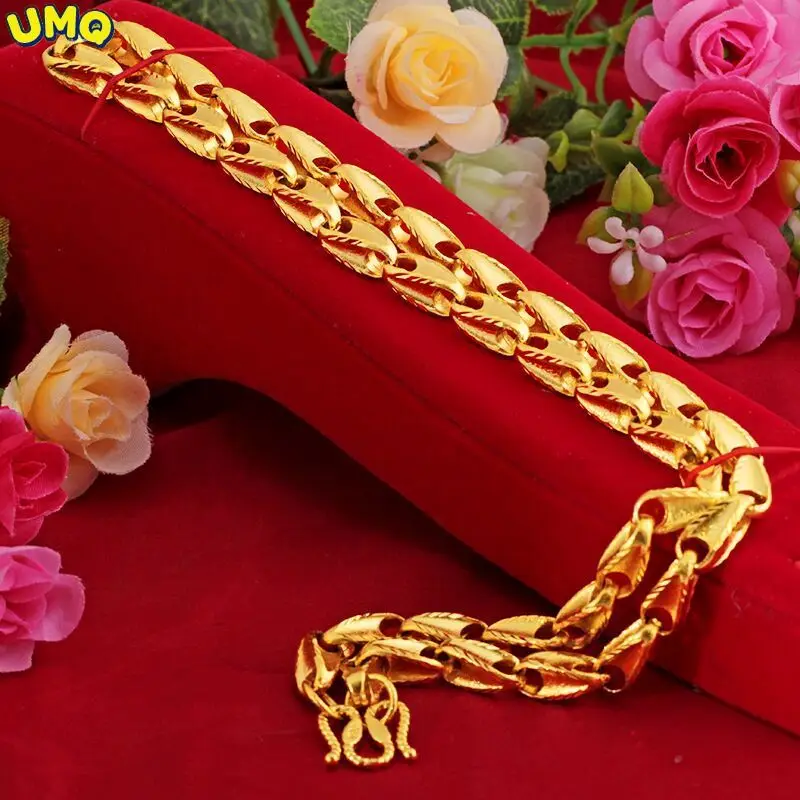 

Weight Heavy ! Hot Man Big Gold Chain 24k Real Yellow Solid Gold Plated Men's Necklace Curb Chain No Fade Jewelry