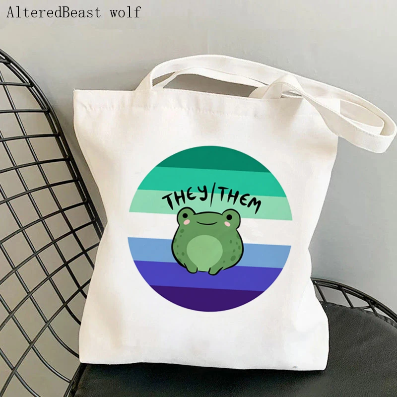Women Shopper bag Gay Pride they them pronoun frog Bag Harajuku Shopping Canvas Shopper Bag girl handbag Shoulder Lady Bag
Women Shopper bag Gay Pride they them pronoun frog Bag Harajuku Shopping Canvas Shopper Bag girl handbag Shoulder Lady Bag