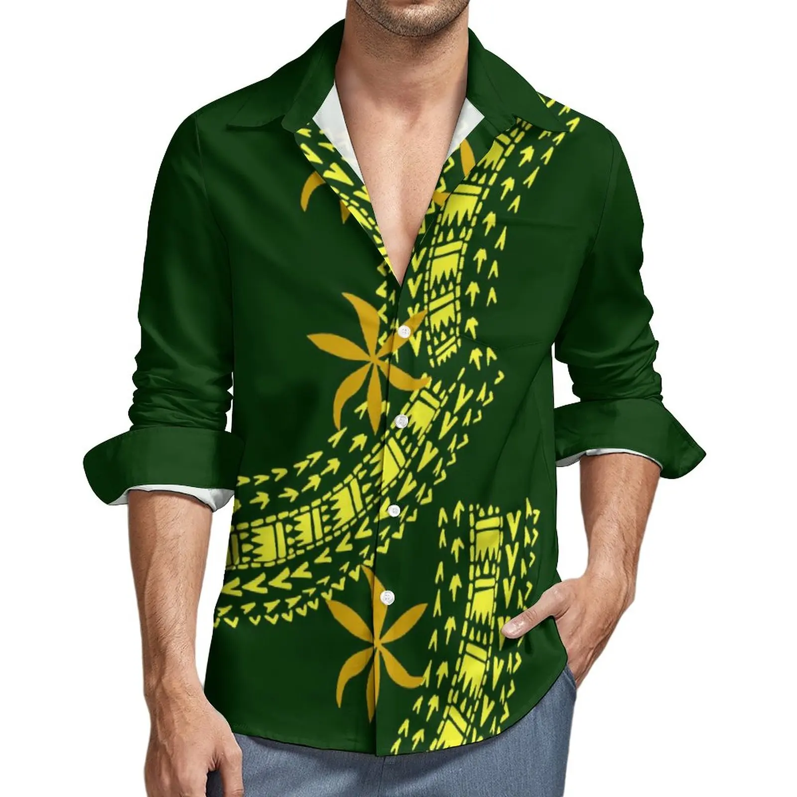 Low Price Custom Green Pattern Made Mens Long Sleeve Shirt Polynesian Tradition Tribal Design Mens Big size Long Sleeve Shirt 
Low Price Custom Green Pattern Made Mens Long Sleeve Shirt Polynesian Tradition Tribal Design Mens Big size Long Sleeve Shirt