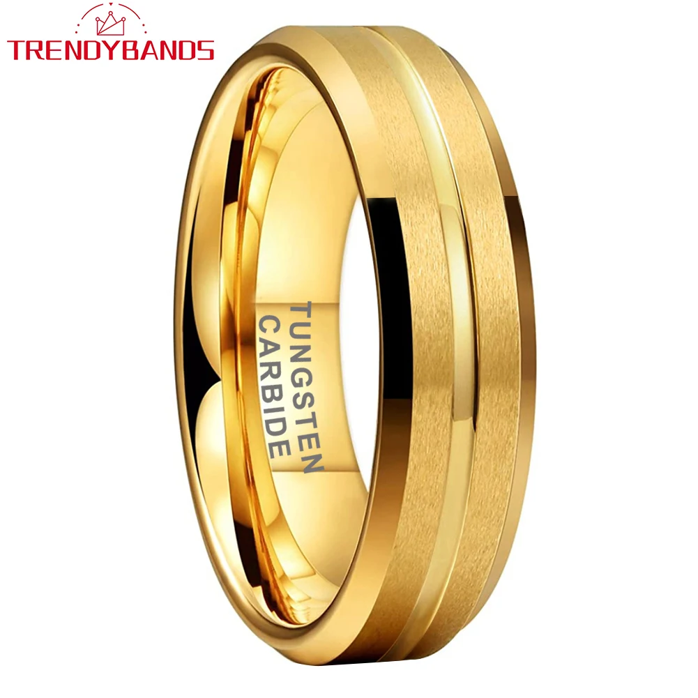 6mm Gold Fashion Jewelry Center Grooved Tungsten Carbide Ring for Men Women Wedding Band with Beveled Edges Matte Finish
6mm Gold Fashion Jewelry Center Grooved Tungsten Carbide Ring for Men Women Wedding Band with Beveled Edges Matte Finish