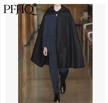 

PFHQ 2023 Fashion Personality Men's Woolen Hooded Cloak Coat Autumn Winter Casual Gentleman Elegant Luxury Bat Shirt Loose Cape