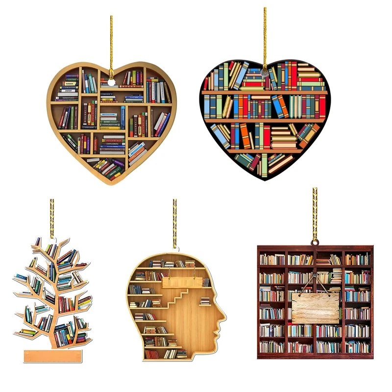 

Christmas Ornaments Book Lover Heart Shaped Bookshelf Ornament Xmas Tree Hanging Pendant for Car 2023 New Year Gift