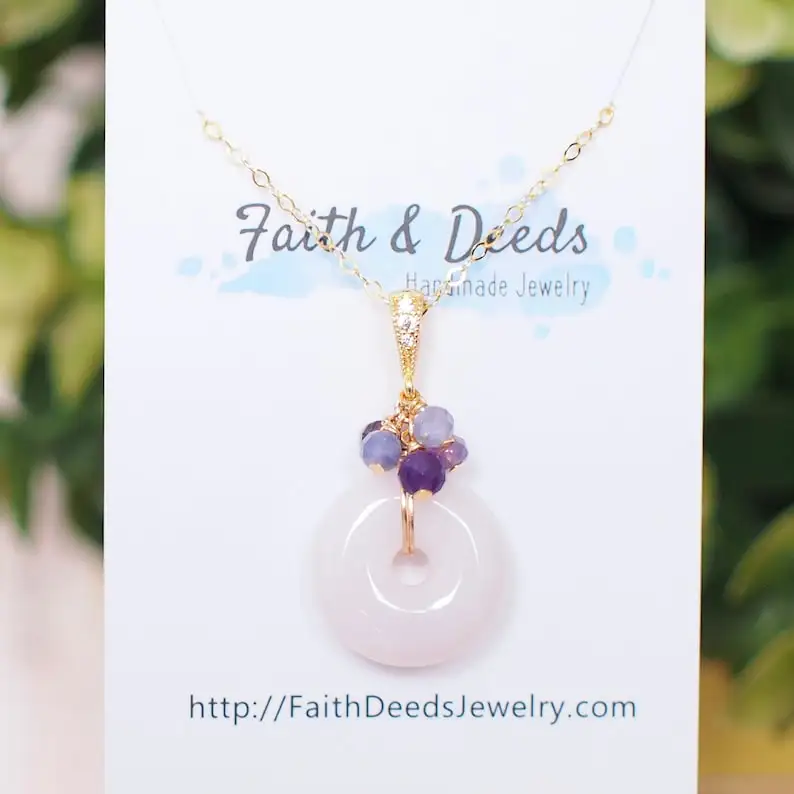 Type A Burmese White Jade Donut Pendant // Purple Gem Cluster // 14K Gold-filled // Elegant & Feminine
Type A Burmese White Jade Donut Pendant // Purple Gem Cluster // 14K Gold-filled // Elegant & Feminine