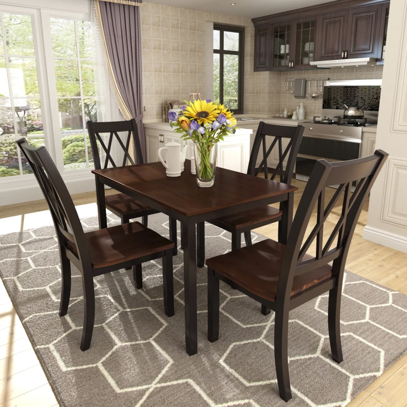 5-Piece Wooden Dining Table Set Home Kitchen Table and 4 PCS Chairs Wood Dining Set Vintage Mid-Century Style Black Cherry
5-Piece Wooden Dining Table Set Home Kitchen Table and 4 PCS Chairs Wood Dining Set Vintage Mid-Century Style Black Cherry