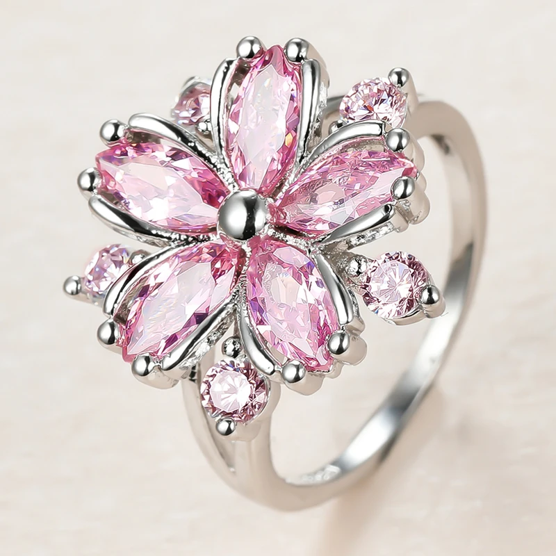 Cute Female Pink Crystal Stone Ring Charm Silver Color Thin Wedding Rings For Women Dainty Bride Flower Zircon Engagement Ring
Cute Female Pink Crystal Stone Ring Charm Silver Color Thin Wedding Rings For Women Dainty Bride Flower Zircon Engagement Ring