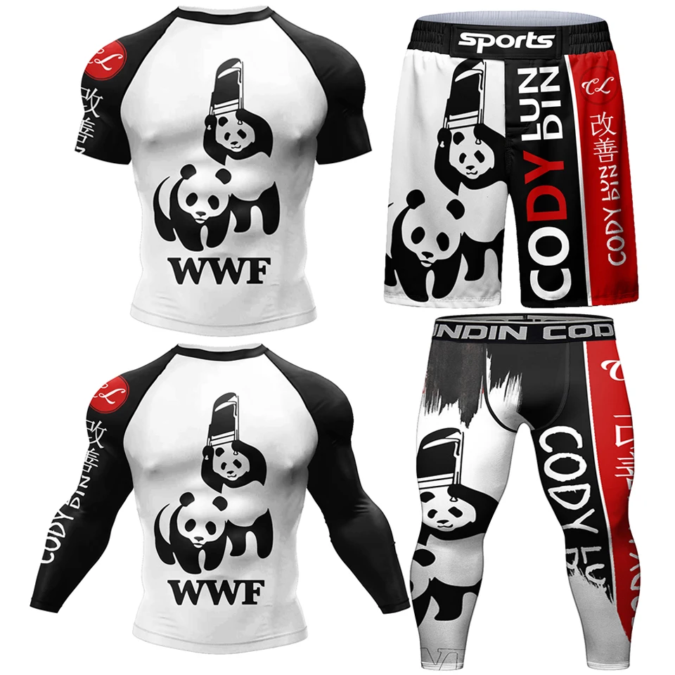 

Jiu Jitsu Rashguard MMA T-shirt +Pants Sets Men Boxing Brazilian Grappling Bjj Rash Guard Sport Suit Gym Muay Thai Shorts Boxeo