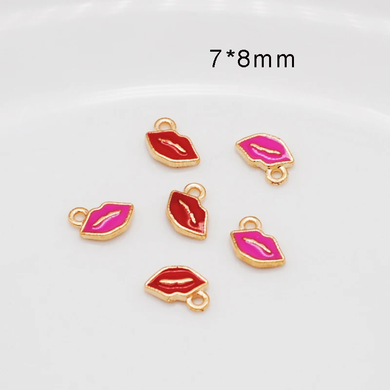

50pcs/Lot Enamel Cute Mini Lips Shape Charms KC Gold Color Tone Zinc Alloy Earring Bracelet Pendants For Jewelry Making