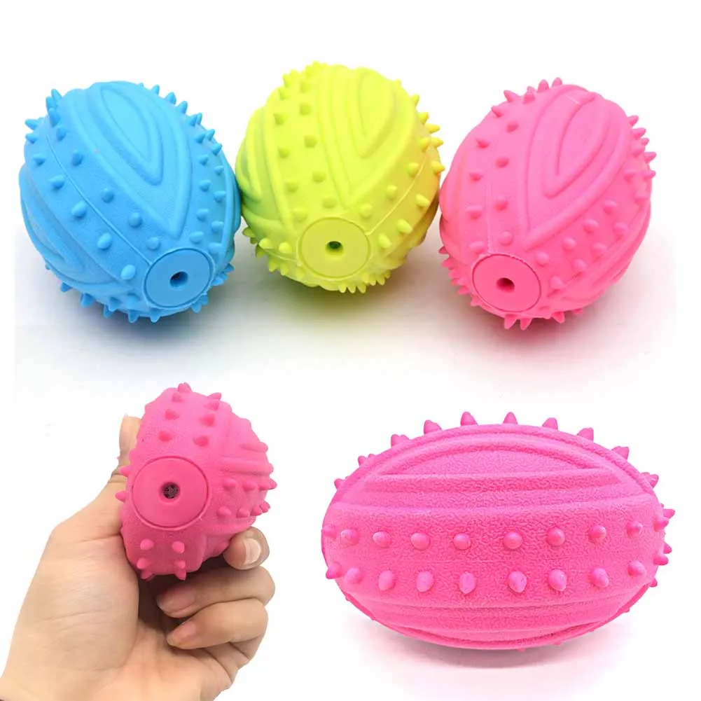

Pet Supplies Dogs Rubber Rubgby Squeaky Chew Toy Dog Puppy Interactive Sounding Cleaning Molar Teeth Chew Playing ball
