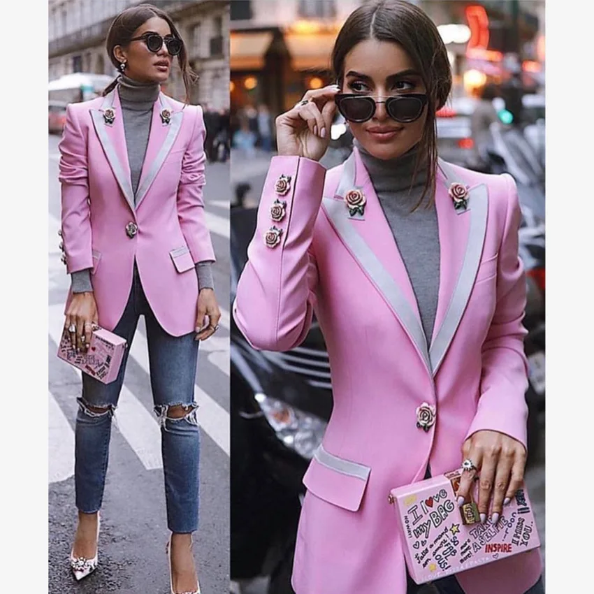 Eur&USA 2023 New Star Three-Dimensional Rose Buckle Printing Lining Pink Slim-Fit Suit Office Lady Jackets Women Blazers
Eur&USA 2023 New Star Three-Dimensional Rose Buckle Printing Lining Pink Slim-Fit Suit Office Lady Jackets Women Blazers