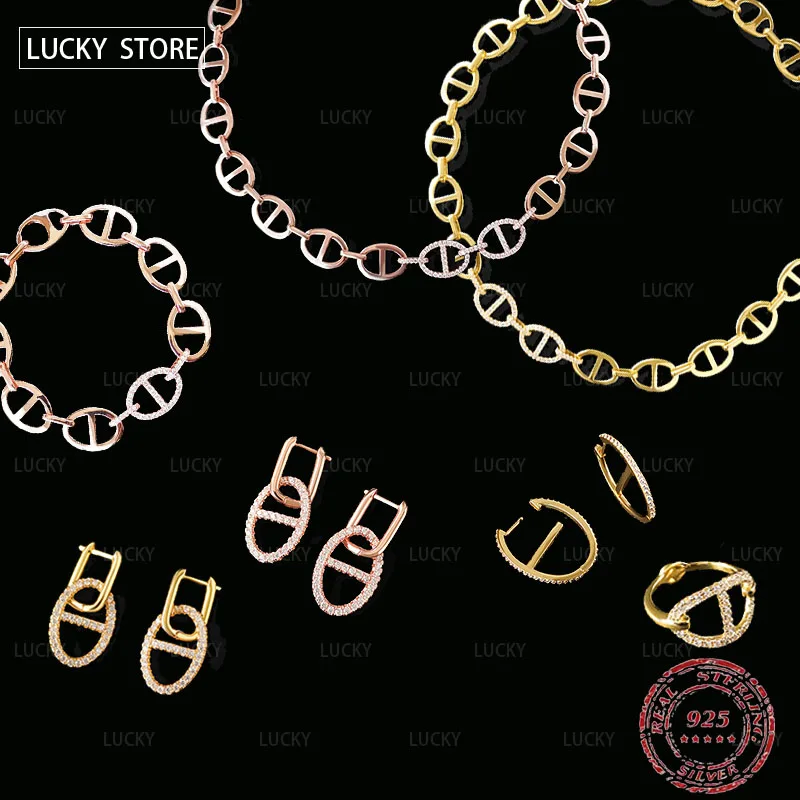 S925 sterling silver gold inlaid pig nose double Earrings Necklace Ring Bracelet Set female personality luxury jewelry gifts
S925 sterling silver gold inlaid pig nose double Earrings Necklace Ring Bracelet Set female personality luxury jewelry gifts