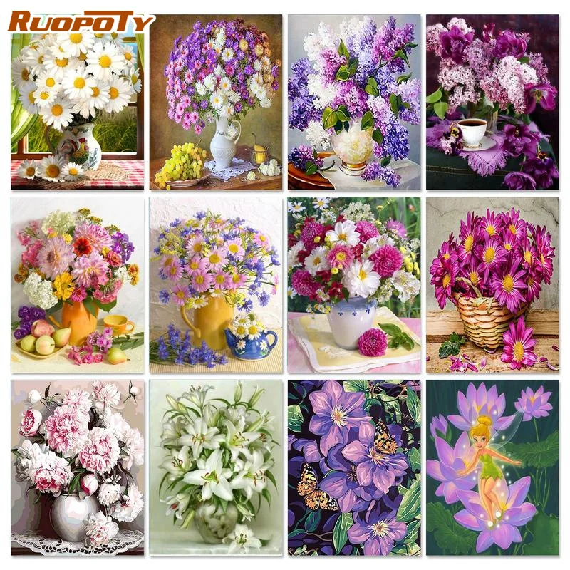 Алмазная картина RUOPOTY сделай сам мозаика с цветочным рисунком стразы квадратная