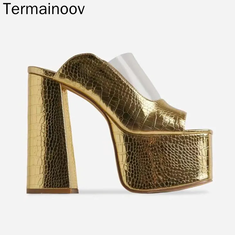 Termainoov Women Slippers High Heels Open Toe Chunky Platforrm Split Transparent PVC Heeled Women Slidders Big Size Dress Shoes
Termainoov Women Slippers High Heels Open Toe Chunky Platforrm Split Transparent PVC Heeled Women Slidders Big Size Dress Shoes