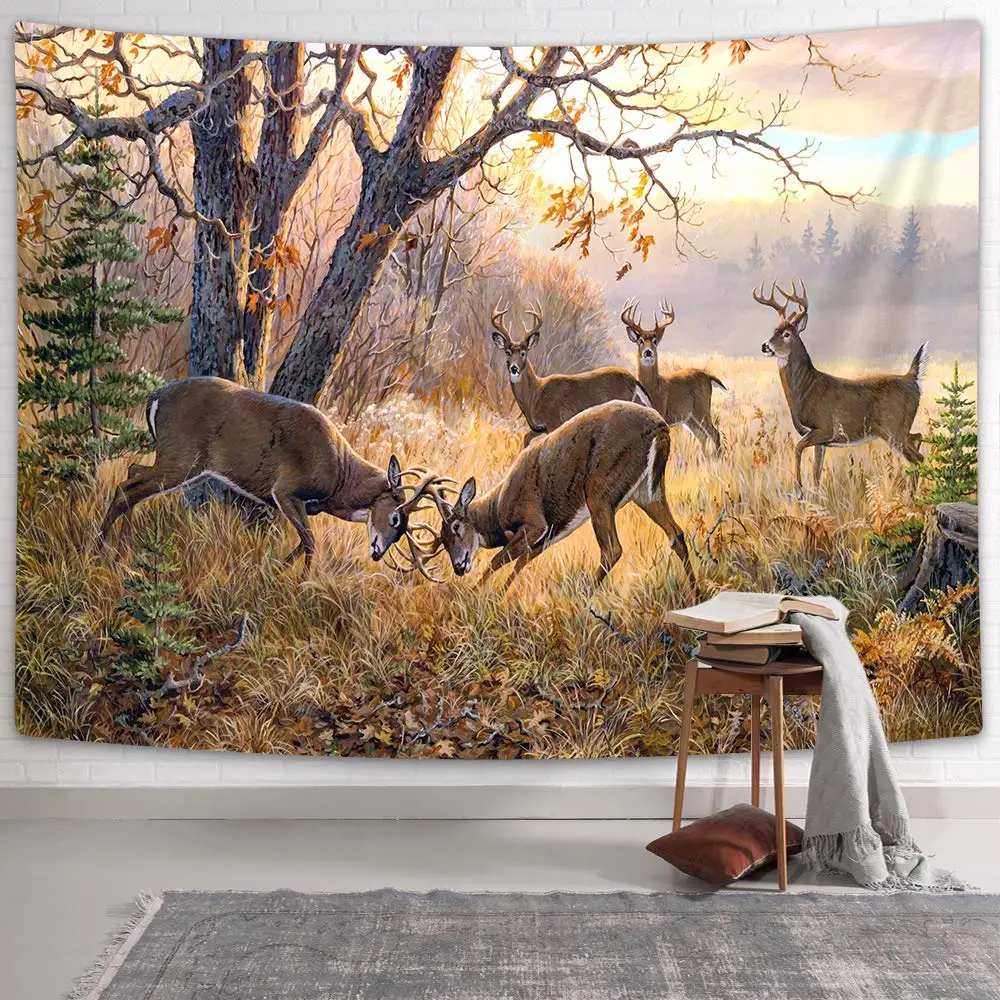 

Animal Deer Tapestry Elk Fall Forest Tapestries Wildlife Wall Hanging Home Bedroom Living Room Dorm Decor Wall Blanket Cloth