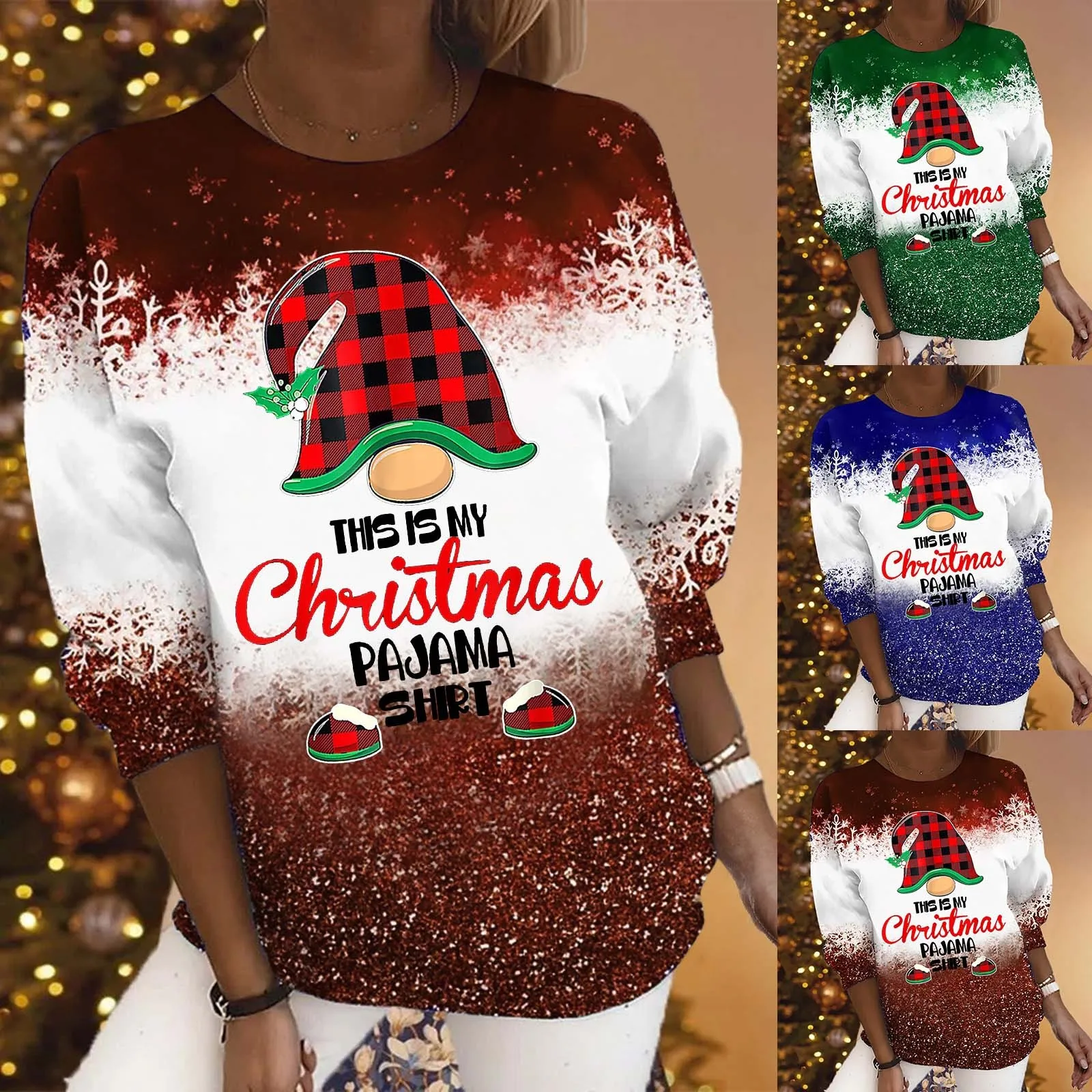 Women Fashion Christmas Gnome Print Sweatshirt Loose Round Neck Loose Blouse Top N 1
Women Fashion Christmas Gnome Print Sweatshirt Loose Round Neck Loose Blouse Top N 1