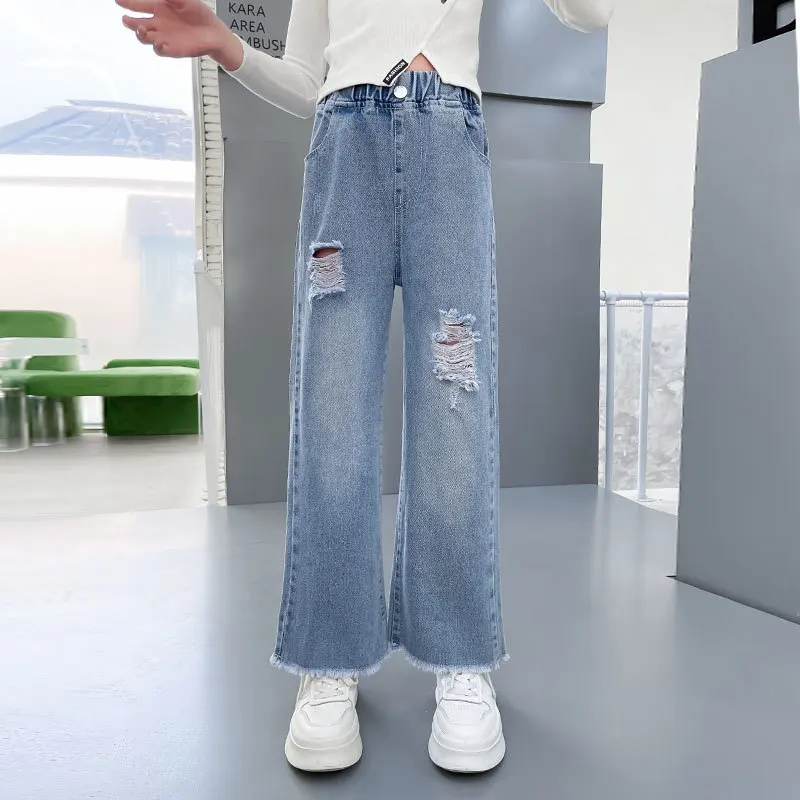 Jeans For Girls Spring Fashion Hole Kids Ripped Pants Elastic Waist Children's Clothes For Teenage Korean Style Trousers 5-14Yrs
Jeans For Girls Spring Fashion Hole Kids Ripped Pants Elastic Waist Children's Clothes For Teenage Korean Style Trousers 5-14Yrs