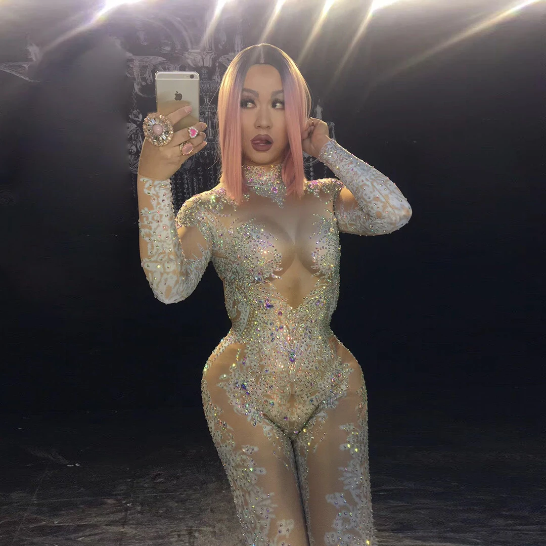 Sparkly Glass Crystals Jumpsuit Womens Sexy Leggings Bodysuit Costume Dance Stage Wear Female Singer Big Stretch Outfit
Sparkly Glass Crystals Jumpsuit Womens Sexy Leggings Bodysuit Costume Dance Stage Wear Female Singer Big Stretch Outfit