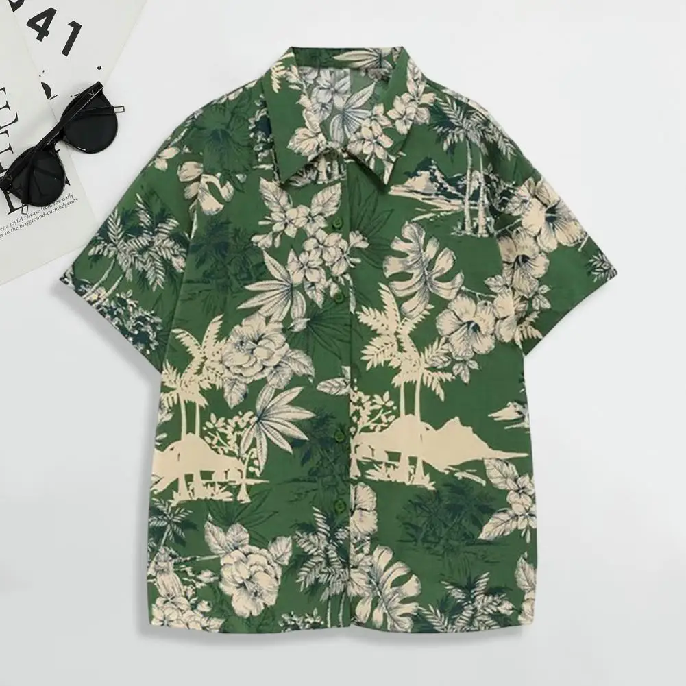 

Chic Buttons Closure Turn-down Collar Coconut Tree Printed Casual Hawaiian Shirt Quick Drying Men Shirt Daily Clothing
