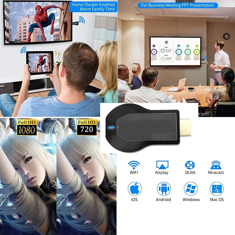 

Wireless WiFi Display Receiver TV Stick Dongle Airplay Miracast Mirroring Multiple Screen for Chromecast AnyCast M2 Plus HDMI