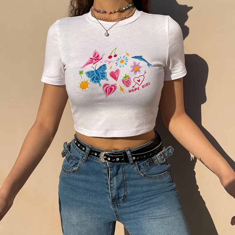 Little Girl Cute Style Butterfly Dolphin Fresh Print T-shirt Casual Short TopT Shirt Women Summer Clothes Ladies Streetwear Tee
Little Girl Cute Style Butterfly Dolphin Fresh Print T-shirt Casual Short TopT Shirt Women Summer Clothes Ladies Streetwear Tee