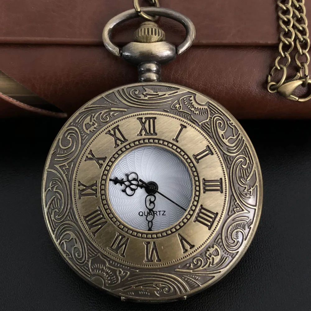 Vintage Bronze Roman Numerals Carved Quartz Pocket Watch Necklace Pendant Gifts For Women Or Man with Fob Chain
Vintage Bronze Roman Numerals Carved Quartz Pocket Watch Necklace Pendant Gifts For Women Or Man with Fob Chain