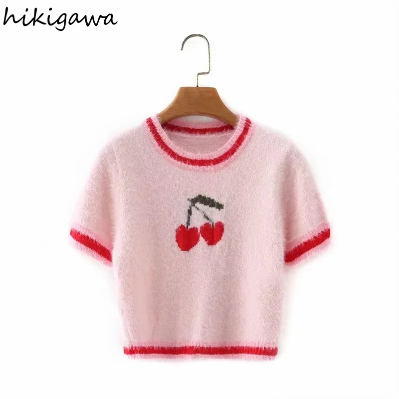 Hikigawa Chic Fashion Women Tops O Neck Cherry Jacquard Panel Woman Sweaters Vintage Female Short Sleeve Pullover Top Mujer
Hikigawa Chic Fashion Women Tops O Neck Cherry Jacquard Panel Woman Sweaters Vintage Female Short Sleeve Pullover Top Mujer