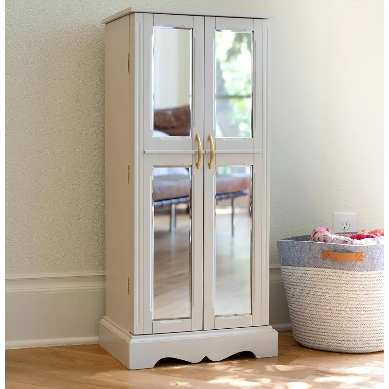 

Meadow Jewelry Armoire - French Mirrored Doors Jewelry Storage Cabinet, White