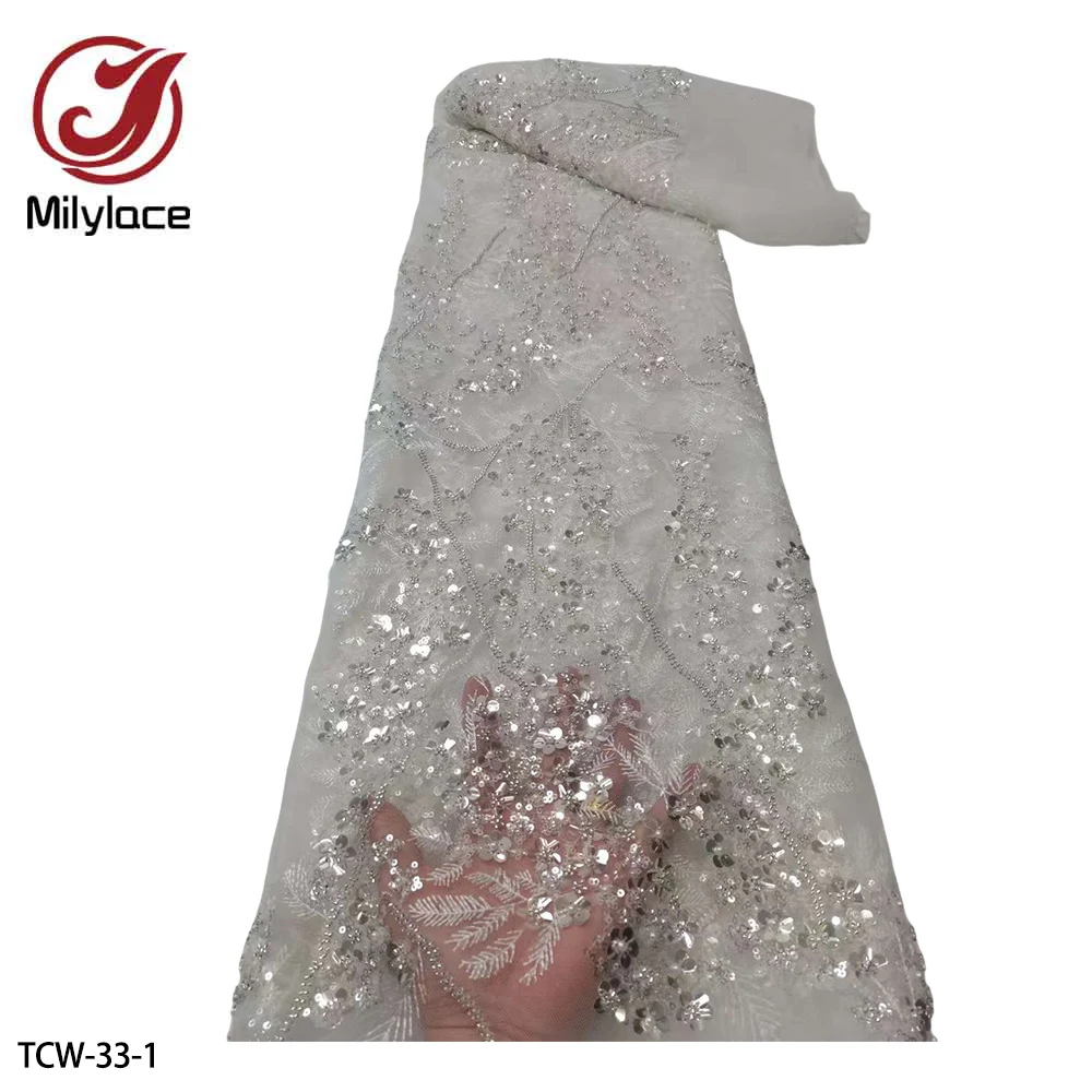 Luxury Heavy Beaded Wedding Bridal Gown Lace Fabric French Tulle Embroidery Lace Fabric with Sequins for Party Dress TCW-33
Luxury Heavy Beaded Wedding Bridal Gown Lace Fabric French Tulle Embroidery Lace Fabric with Sequins for Party Dress TCW-33